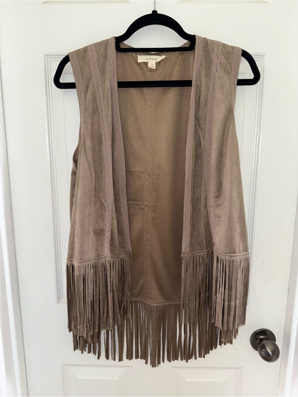 Taupe Faux Suede Fringe Vest